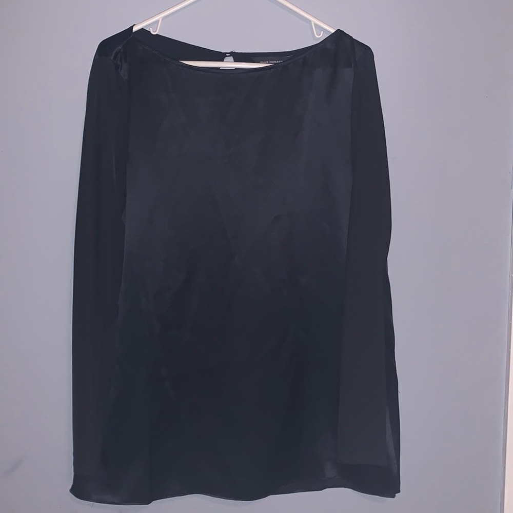 Club Monaco Black Sheer Long-Sleeve Blouse